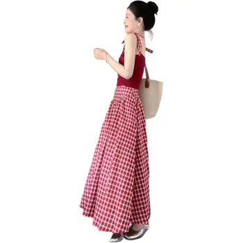 SNZX Two Piece Skirt Sets Women's Clothing Sets Red Plaid