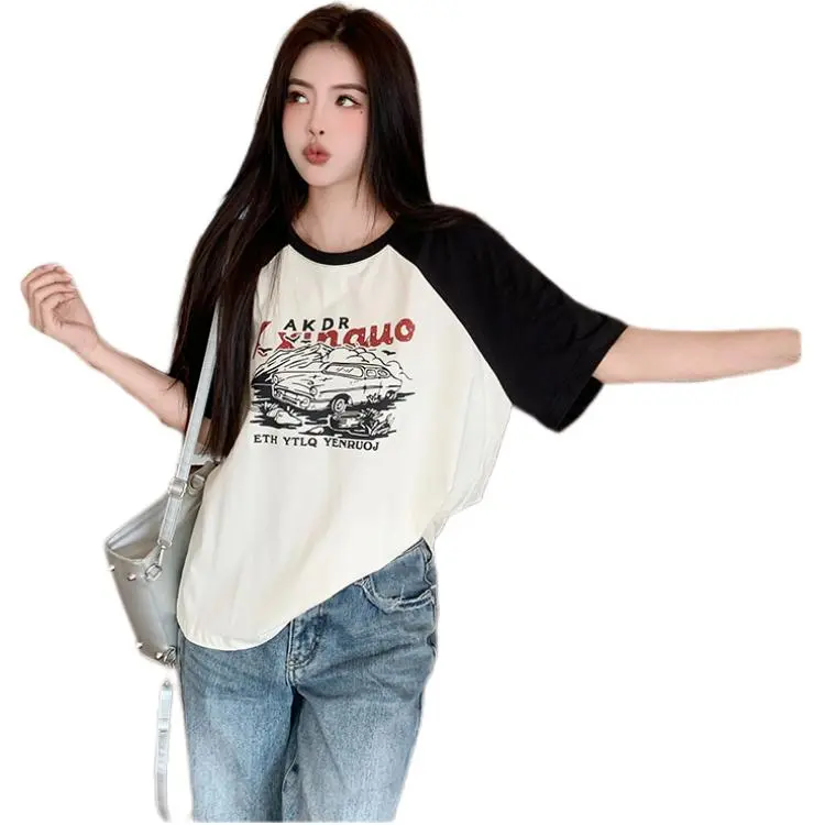 Mu Xiao Xin T Shirt Women's Letter Black White Car T Shirt-1