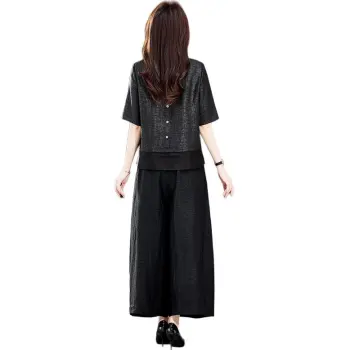 Yi Mengyuan Set in Sleeve Silk T shirt Women's Black
