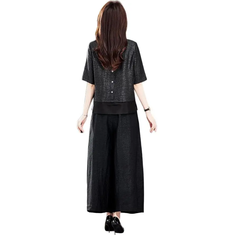 Yi Mengyuan Set in Sleeve Silk T shirt Women's Black-0