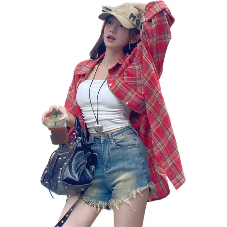 Dior Beauty Shirt Women's Red Plaid-4