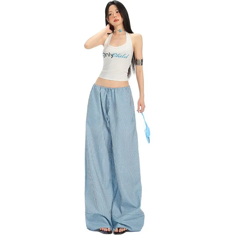 Rose Casual Pants Women's Blue Stripes-5