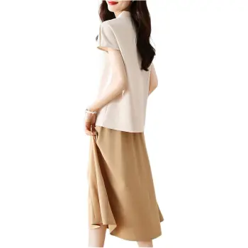 Mo Han Yi Mei Skirt Set Women's Apricot On Top Coffee On The Bottom