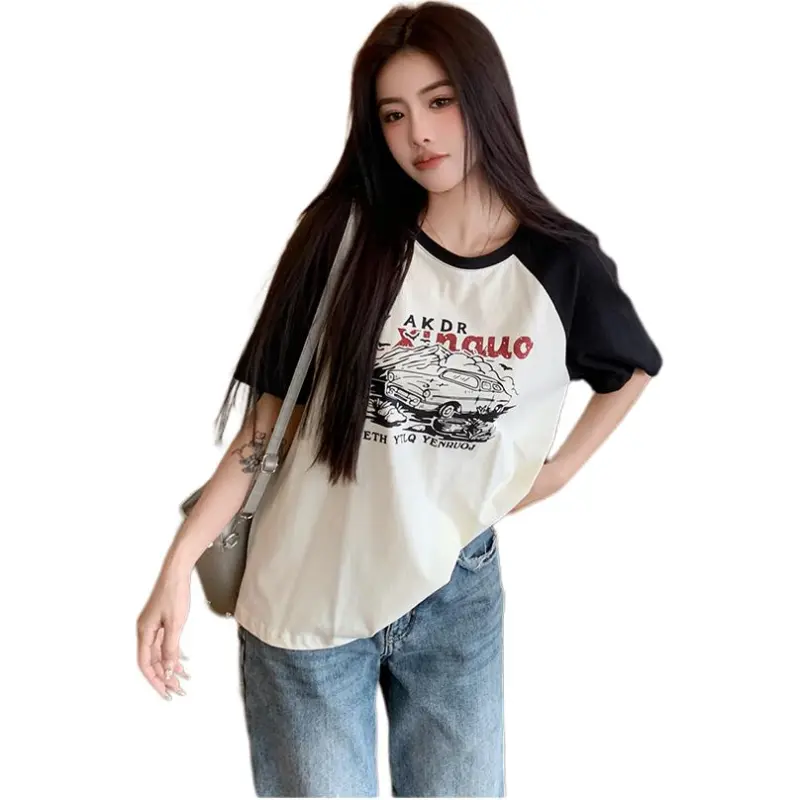 Mu Xiao Xin T Shirt Women's Letter Black White Car T Shirt-2