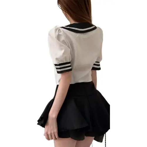 Garbege Uniform Women's White Shirt Bow Tie Black Skirt Set