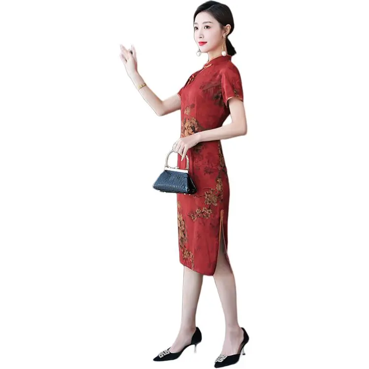 Yi Mengyuan Short Sleeved Dress Women's Red-3