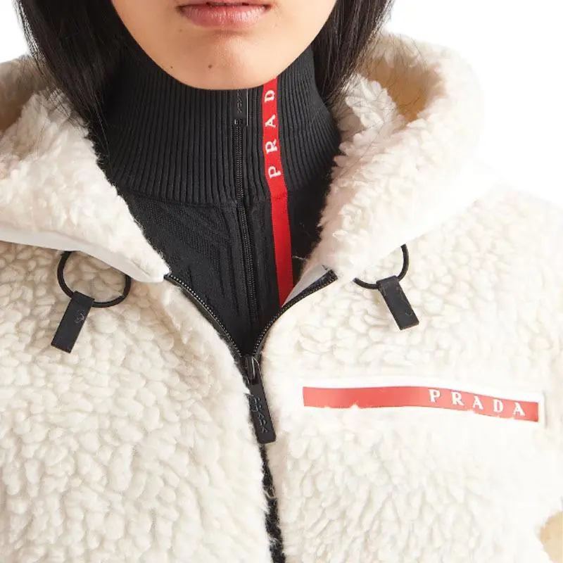 PRADA Velvet-feel Coat Women's Beige-4