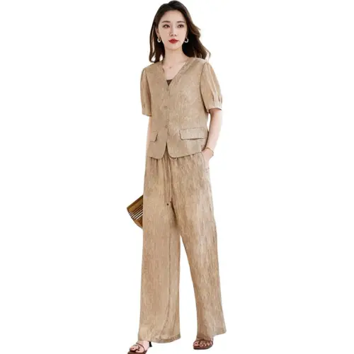 Yi Mengyuan Silk Casual Suit Women's Tea Brown