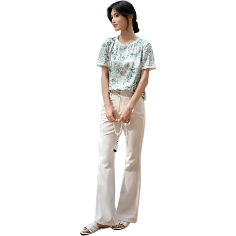 XWI SS24 Shirt Women's White Base With Green And Red Floral-4