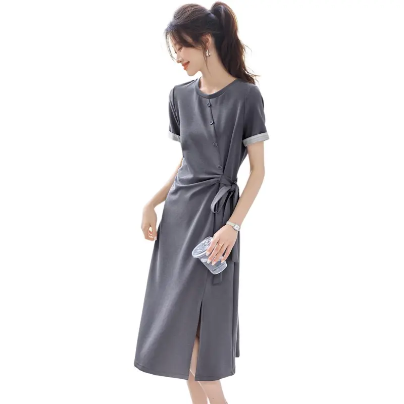 Mo Han Yi Mei Short Sleeved Dress Women's Gull Gray-4