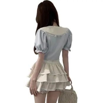 DGMZ Uniform Women's Blue Top Apricot Skirt Set