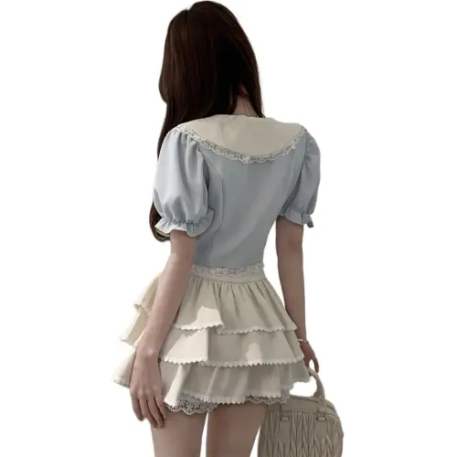 DGMZ Uniform Women's Blue Top Apricot Skirt Set