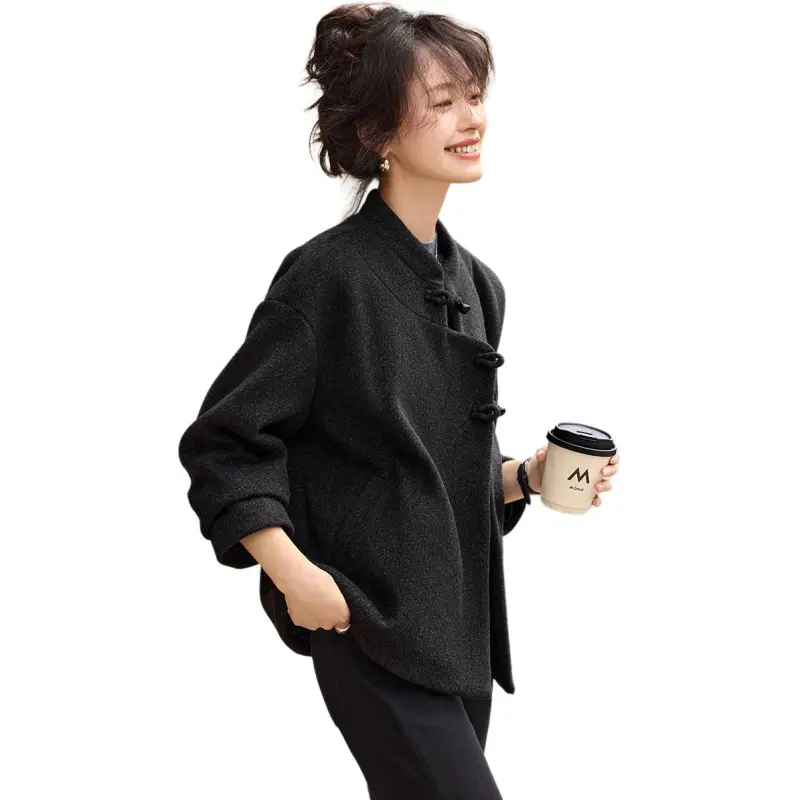 Mo Han Yi Mei Coat Women's Black Gray-4