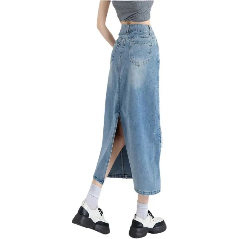 Mu Xiao Xin Denim Long Skirt Women's Light Blue-1