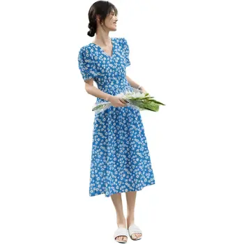 XWI Short Sleeved Dress Women's Blue Jacquard