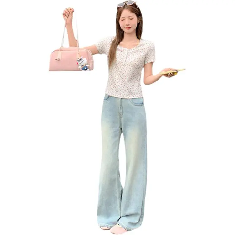 Mu Xiao Xin T Shirts Women's Pink Floral-0