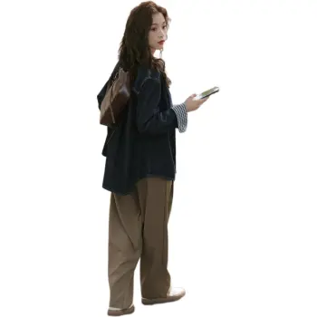 XIAOJUCHUANLI Denim Jacket Women's Dark Blue