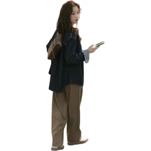 XIAOJUCHUANLI Denim Jacket Women's Dark Blue