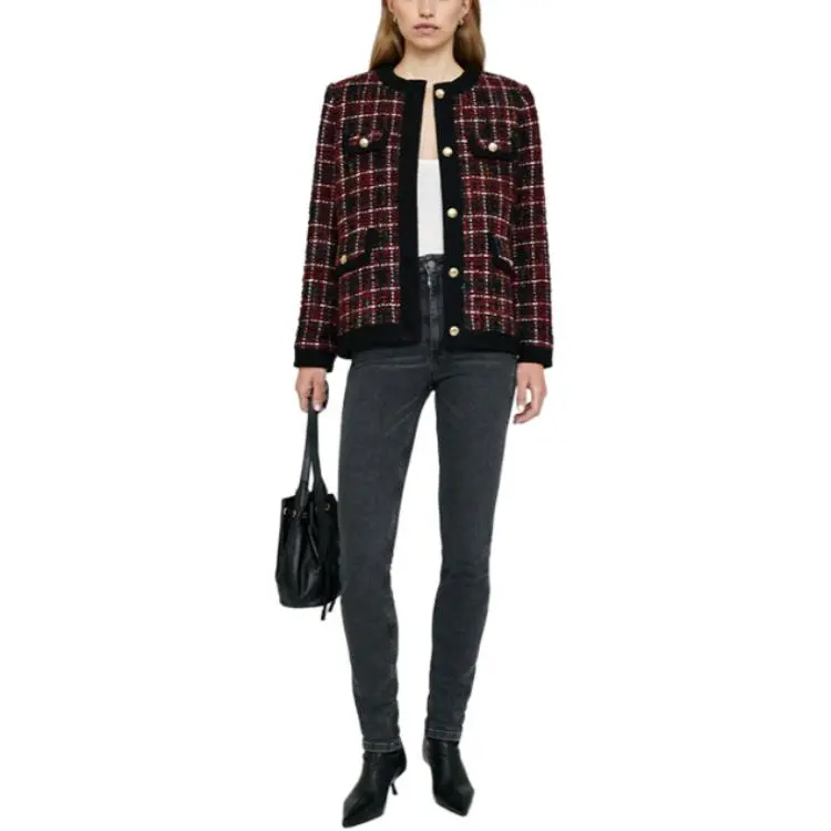 Anine Bing Lydia Cherry Plaid Jacket-1