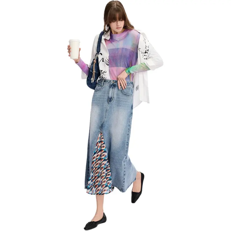 Desigual Denim Long Skirt Women's-3