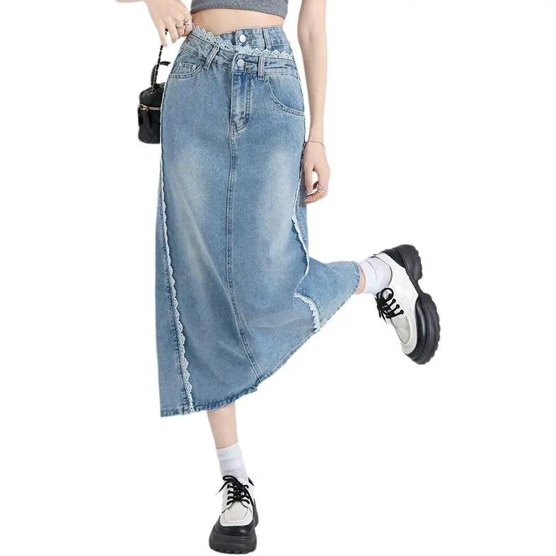 Mu Xiao Xin Denim Long Skirt Women's Light Blue-4