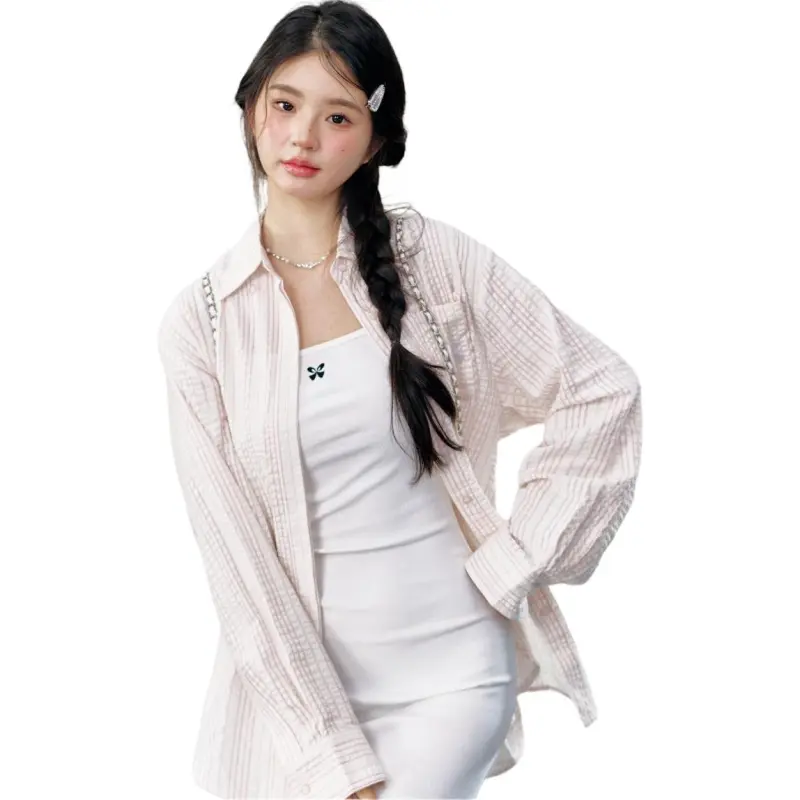 Mu Qingqing Shirts Women's Pink Stripes-2