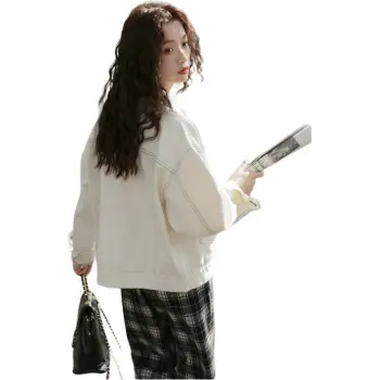 XIAOJUCHUANLI Denim Jacket Women's Apricot
