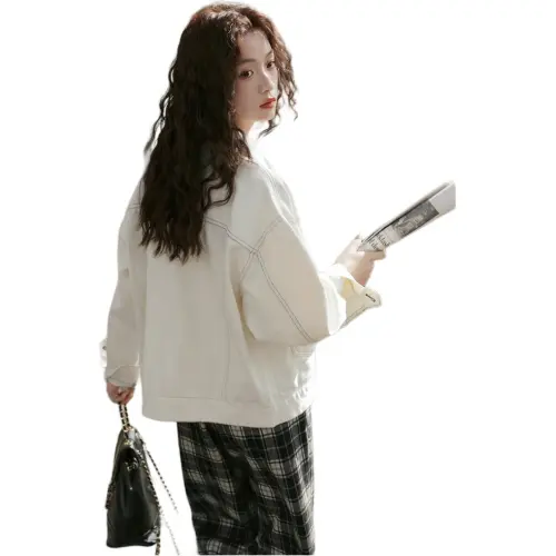 XIAOJUCHUANLI Denim Jacket Women's Apricot