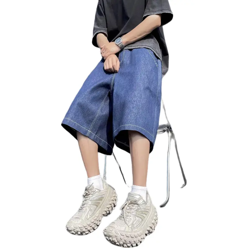 DUATOGE Denim Shorts Men Blue--3