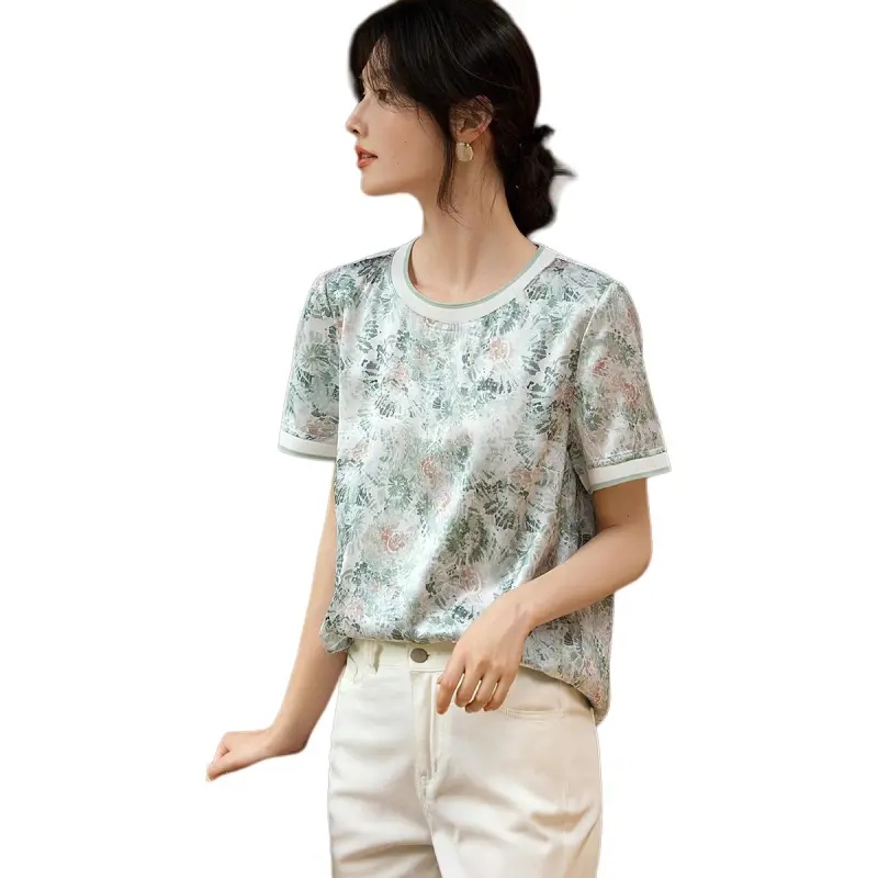 XWI SS24 Shirt Women's White Base With Green And Red Floral-5