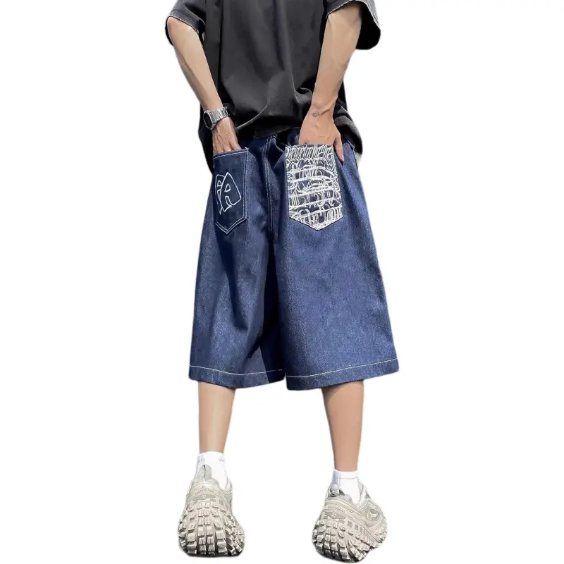 DUATOGE Denim Shorts Men Blue--1