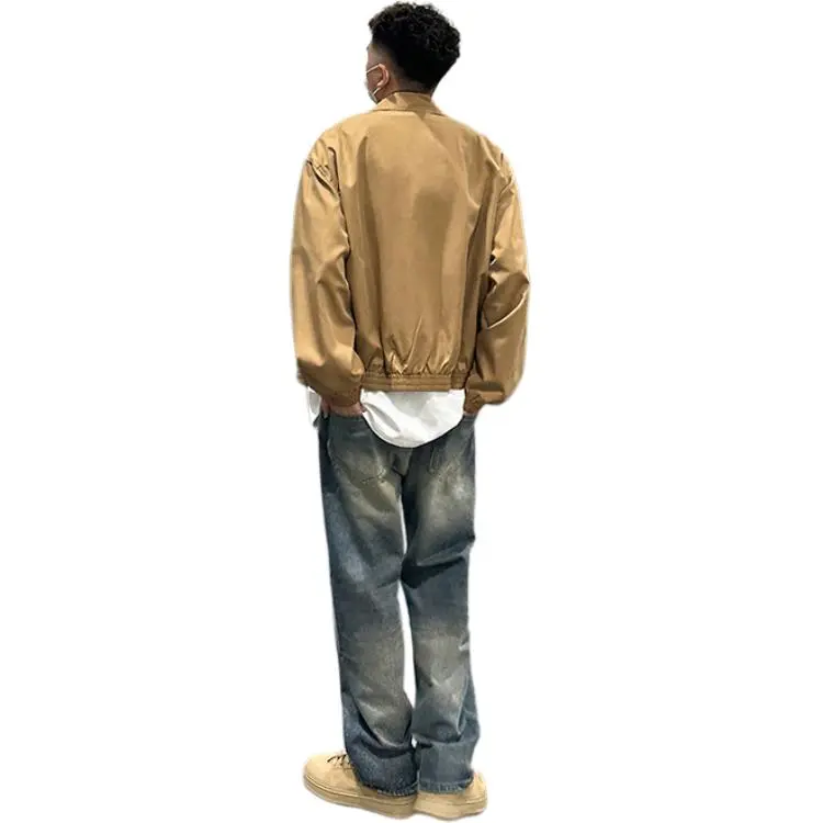Trendy Unlined Jacket Single Item Unisex Khaki Color-6
