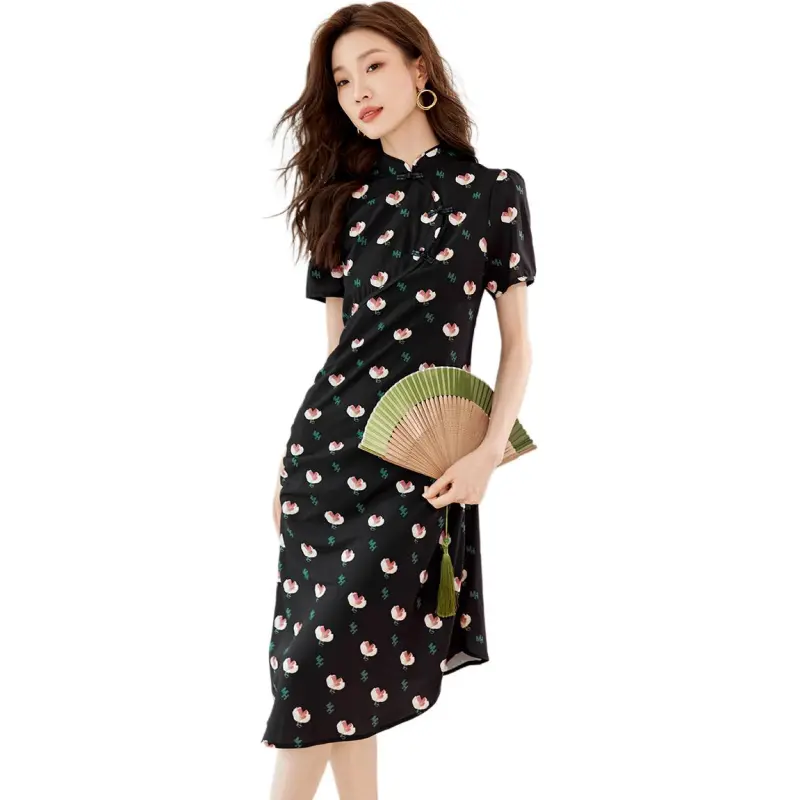Mo Han Yi Mei Short Sleeved Dress Women's Black-3