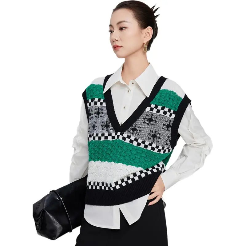 E.BECKY Vest Women's Green Flower-3