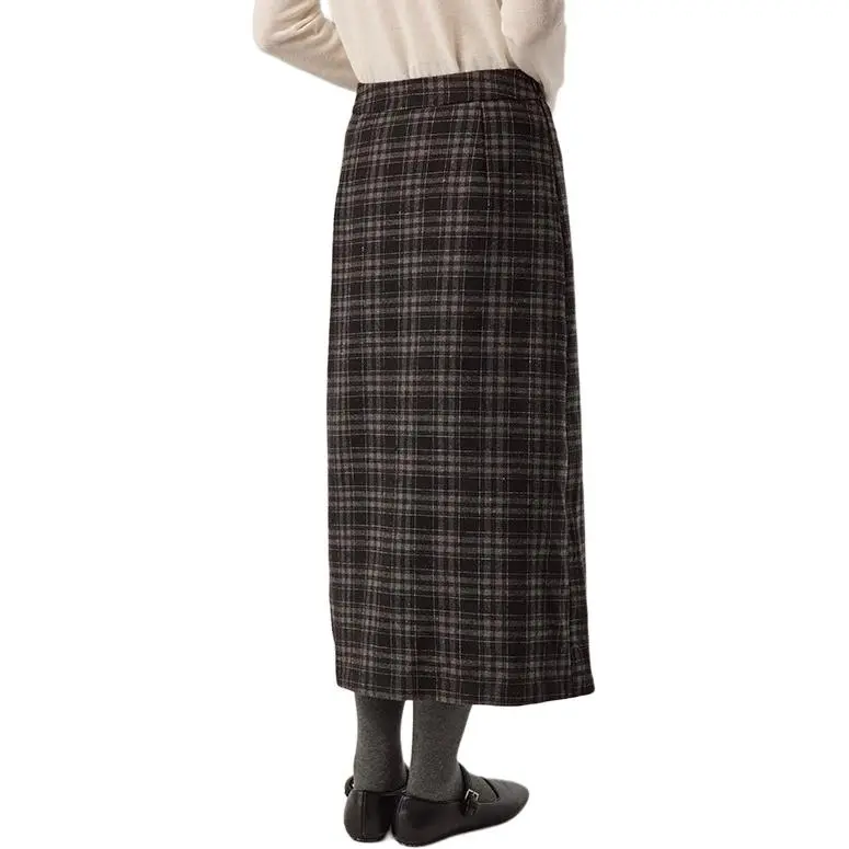 Omont Casual Long Skirt Women's Black Plaid-1