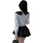 Blue Top (Tie)+Black Skirt Set