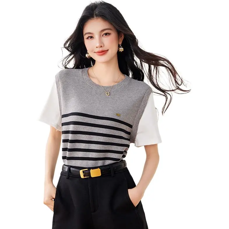 La Chapelle Knitwear Women's Gray Stripes-2