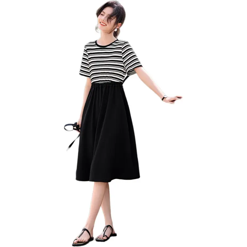 XWI Short Sleeved Dresses Women's Black Stripes-3