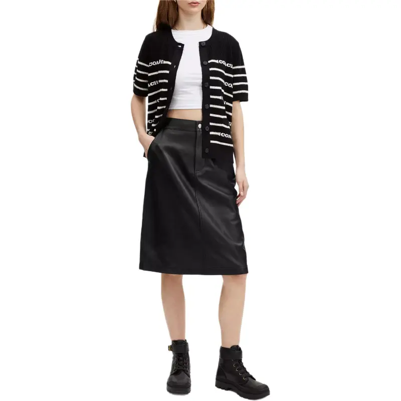 COACH Leather Long Skirt Women's Black-1