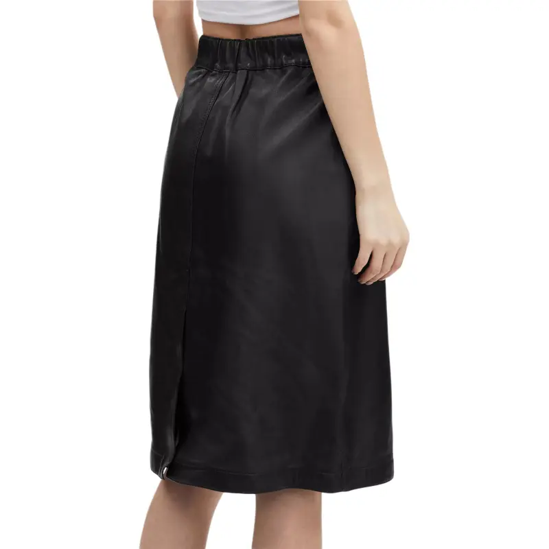 COACH Leather Long Skirt Women's Black-2