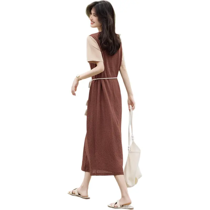 XWI Short Sleeved Dresses Women's Coffee & Ecru-2