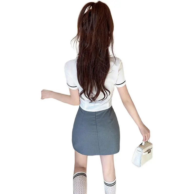 DGMZ Uniforms Women's White Top+Gray Skirt Set-1