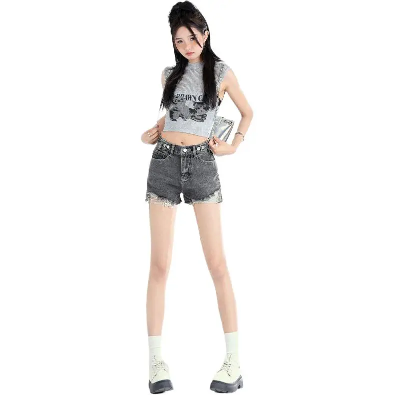 7 SEVFUN Denim Shorts Women's Black Gray Color-3