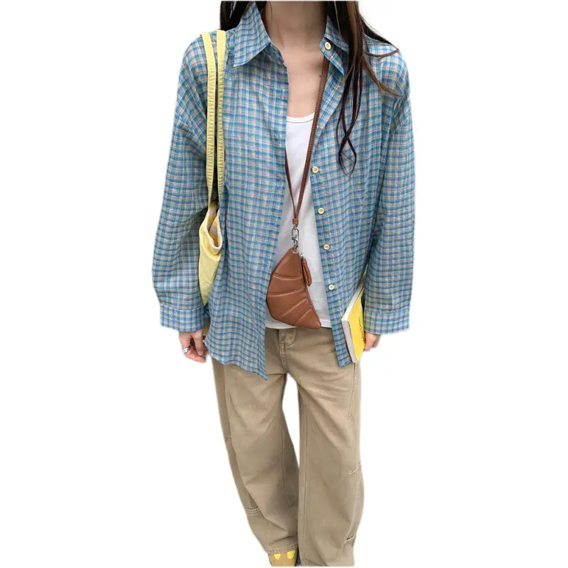 Mu Xiao Xin Shirt Women's Blue Plaid-3