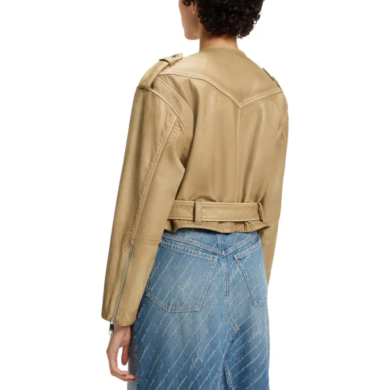 HUGO BOSS Leather Jacket Women's Beige-4