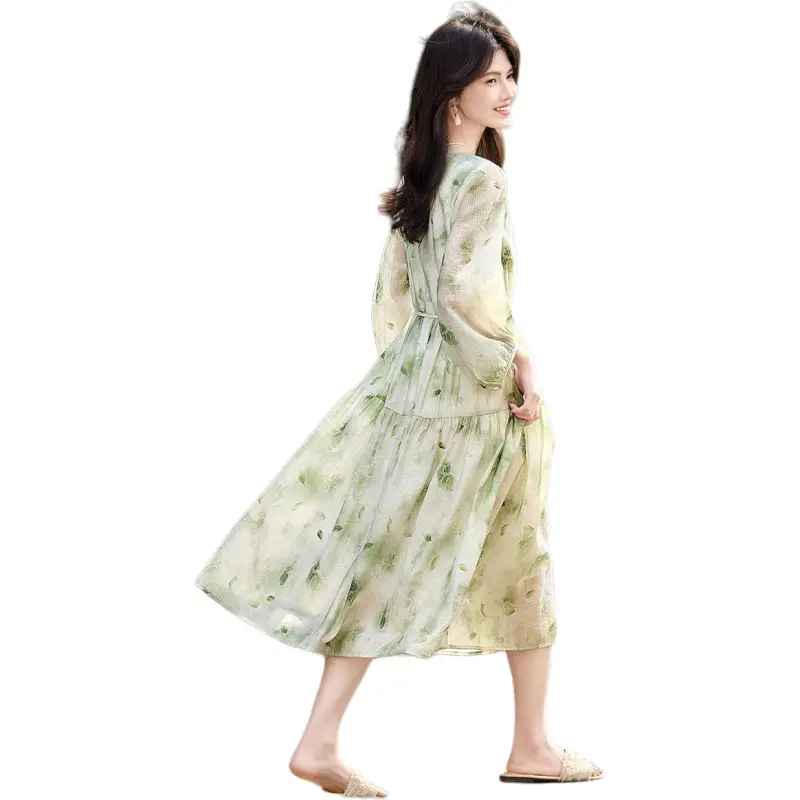 Still Quiet Long Sleeved Dress Women's Green-0