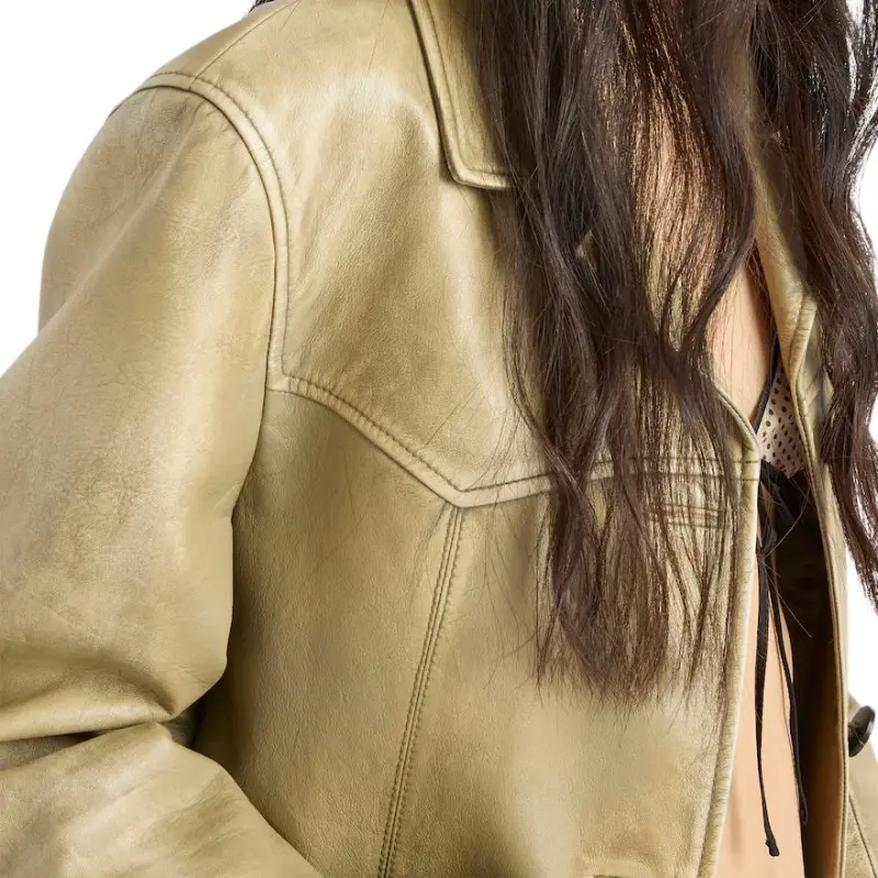 PRADA SS25 Leather Jacket Women's Beige-4