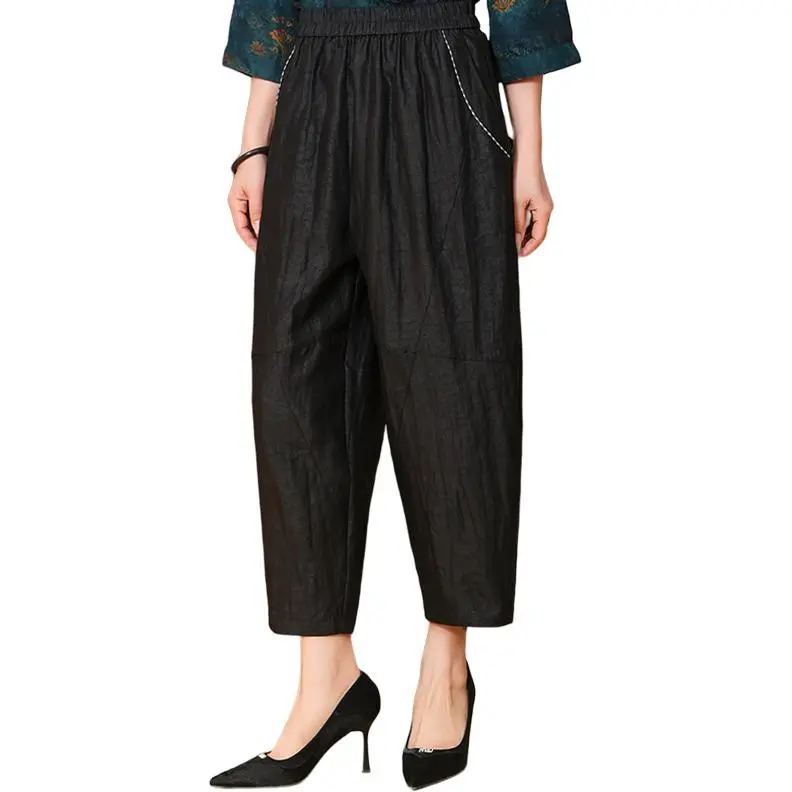 Yi Mengyuan Silk Casual Pants Women's Black-1