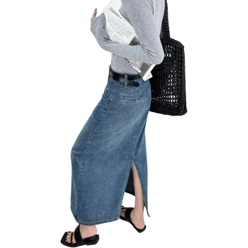 DOUBLE Z SHOP Denim Long Skirt Women's Blue-2
