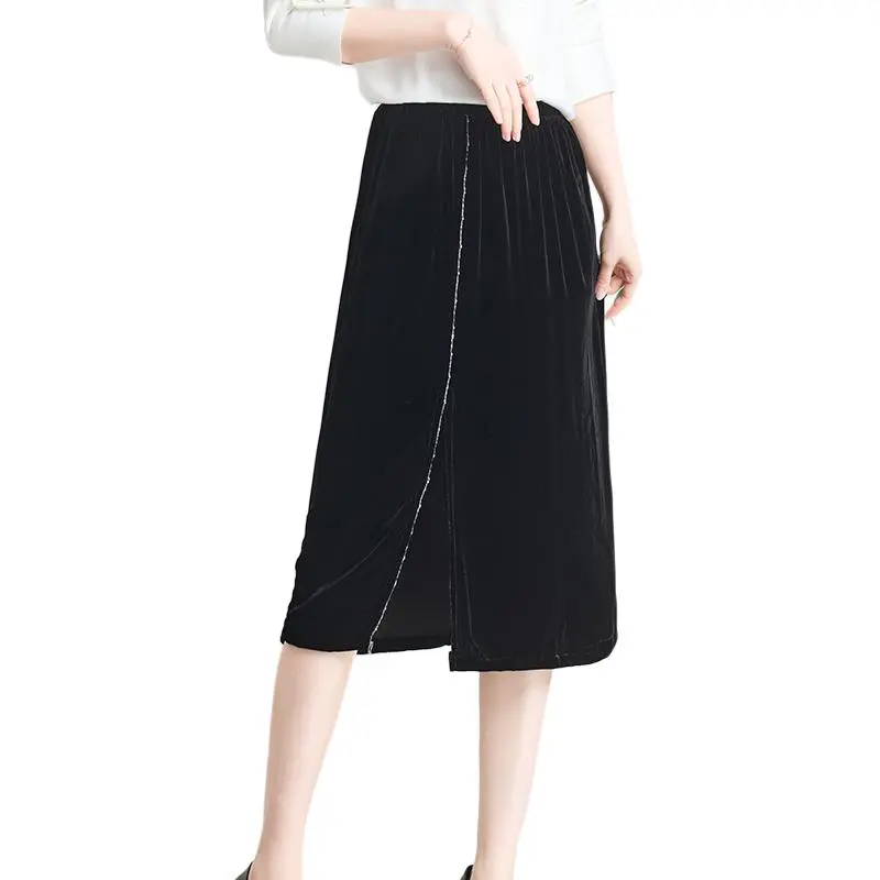 Yi Mengyuan Silk Casual Long Skirt Women's Black-1